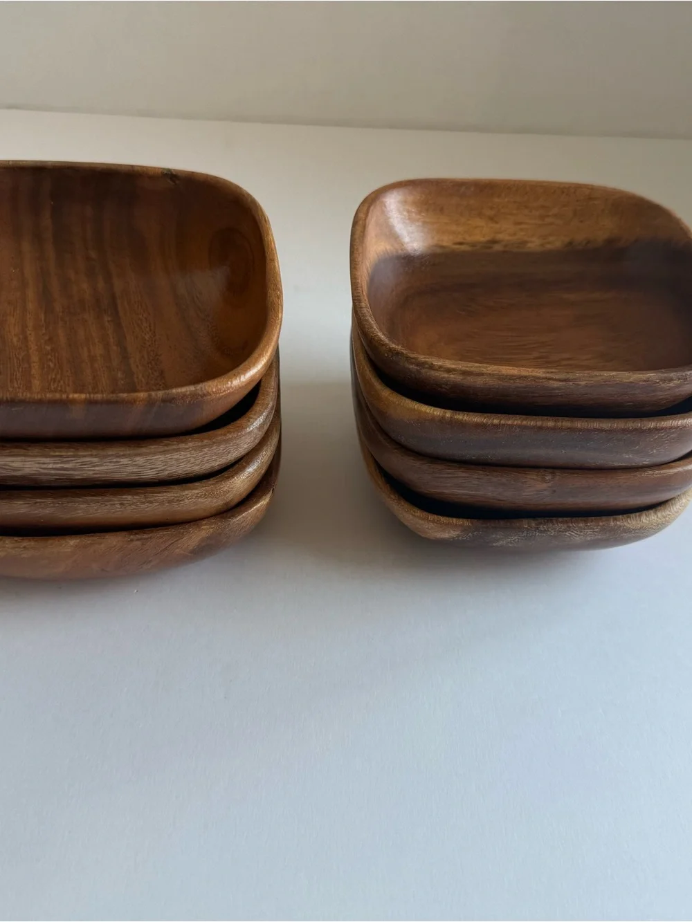 Vintage MCM Monkey Pod Style Wood Salad Bowl Set 9 Pc